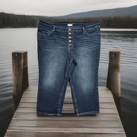 Maurices Mid Fit Mid Rise Crop Jeans Plus 24W (46x20) Dark Blue Button Fly Women - Picture 1 of 10